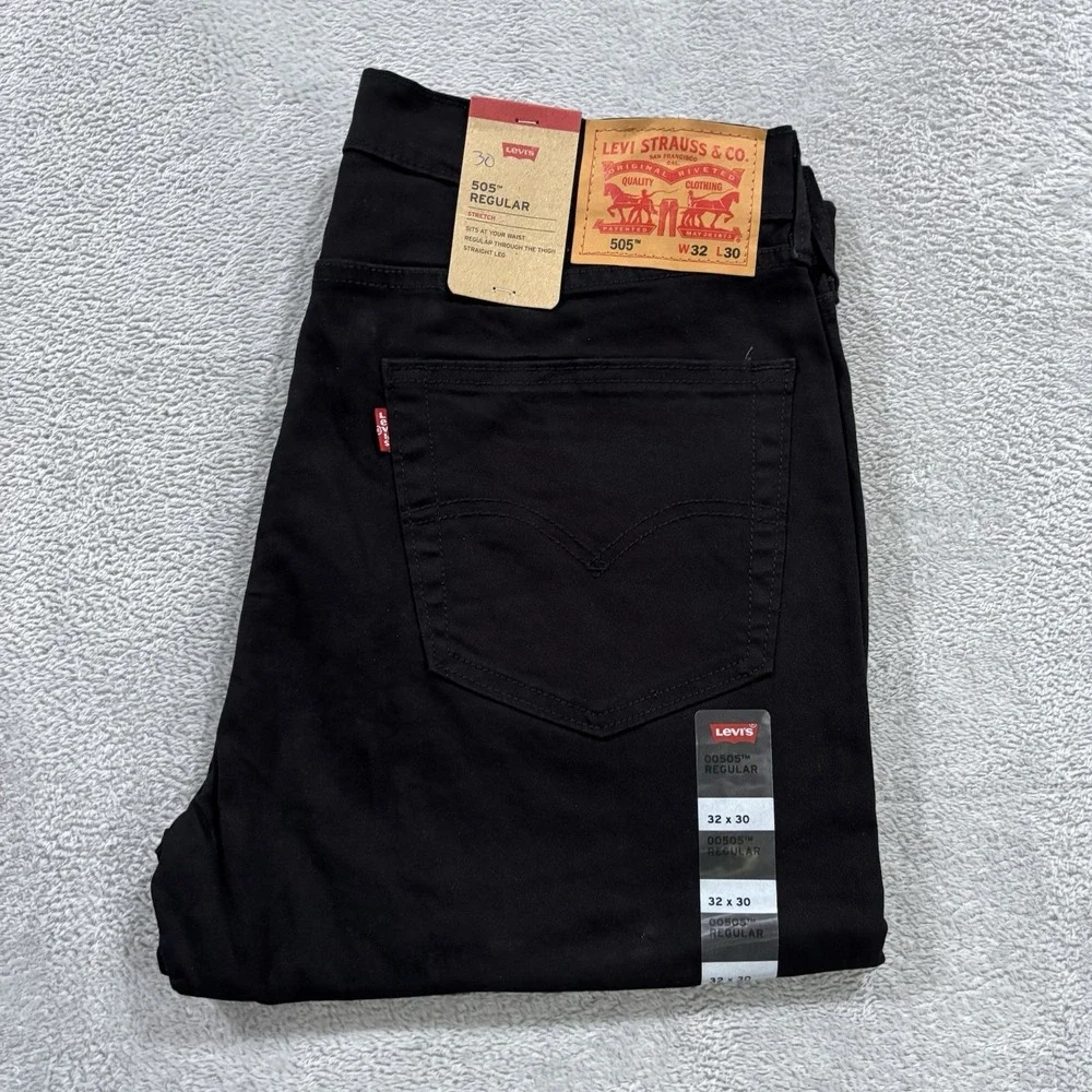 NWT Levi's 505 Jeans Men's 32x30 Straight Mid Rise Premium Soft Twill Black